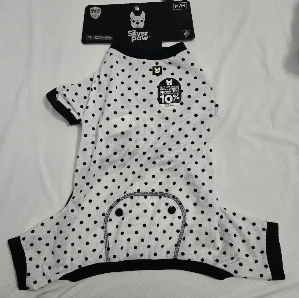 Silver Paw dog pajamas size Medium Polka Dots NWT